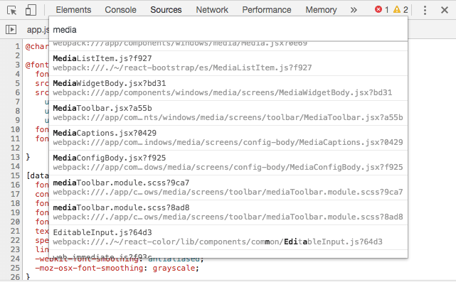 Searching source maps from DevTools.jsx